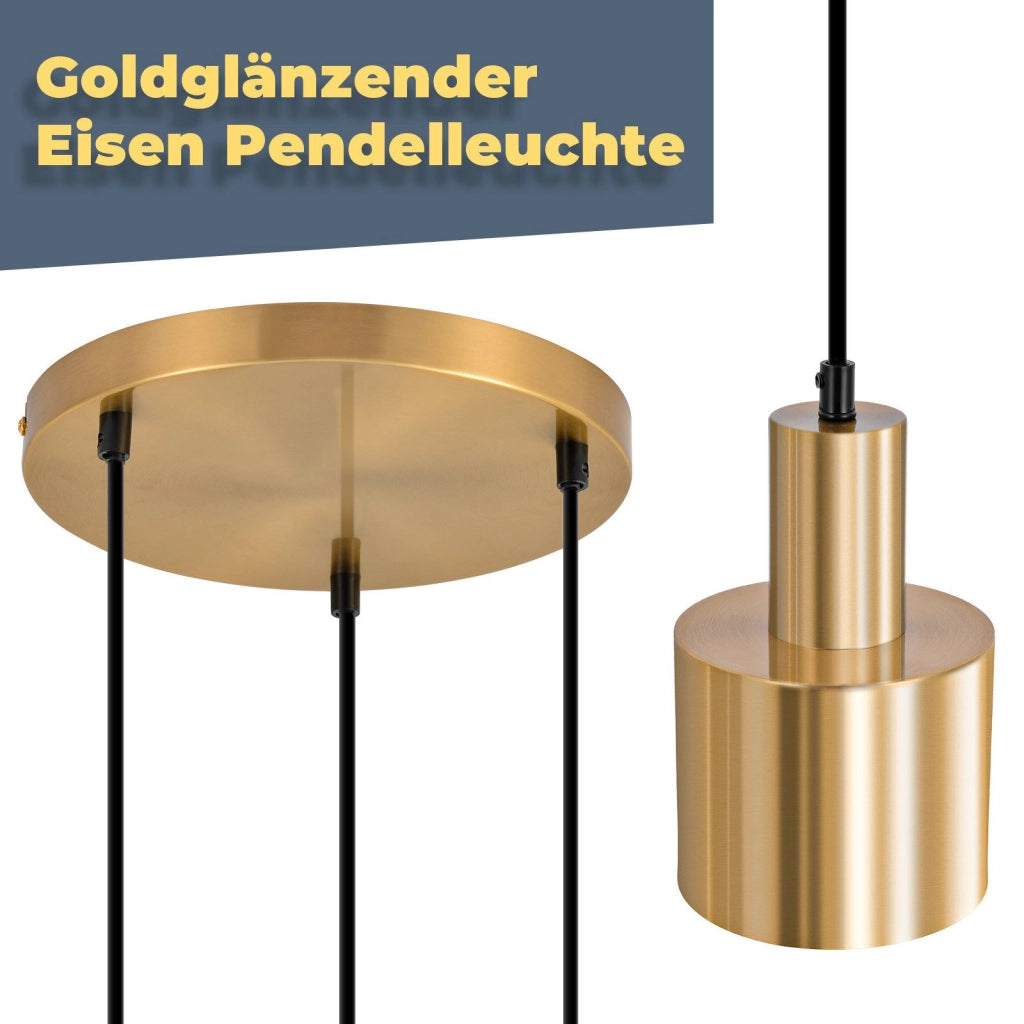 Lampada a sospensione ZMH sala da pranzo 3 fiamme oro E27 lampada a sospensione metallo camera da letto corridoio