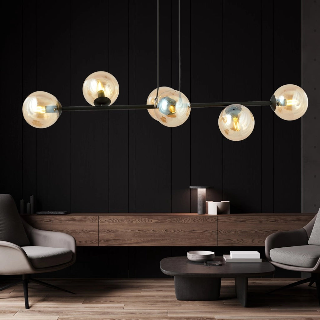 Lampadario Emibig ROSSI 6 luci E14 nero/miele vetro