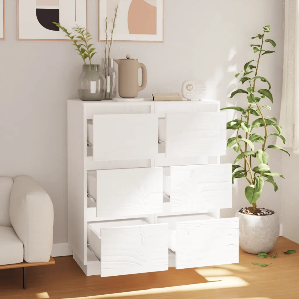 Credenze Bianche 2 pz 32x34x75 cm in Legno Massello di Pino cod mxl 12403