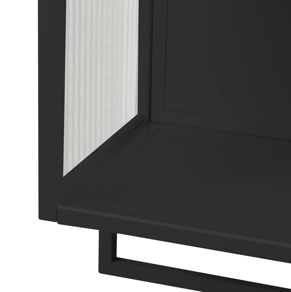 Credenza murale moderna in vetro e metallo nero con doppia anta