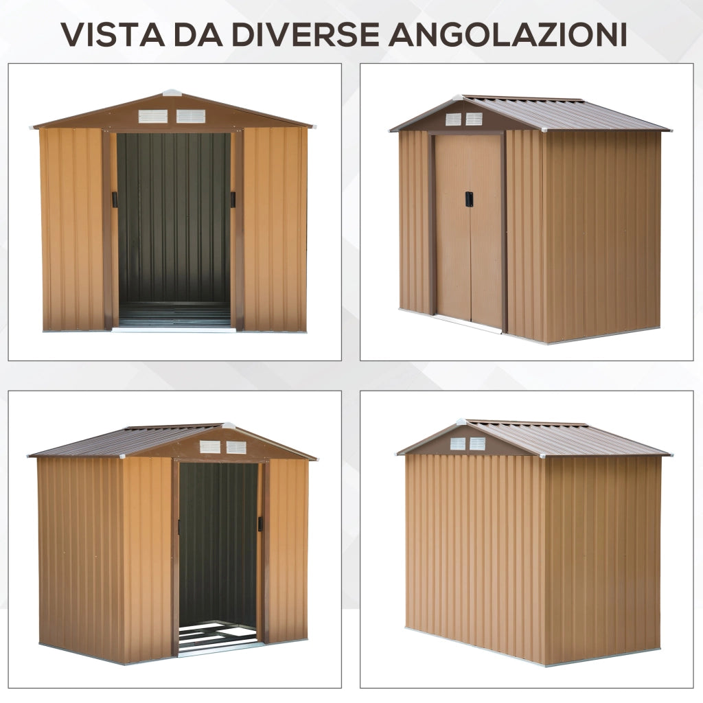 EasyComfort Casetta da Giardino Porta Utensili in Lamiera con Porte Scorrevoli, 213x130x185cm, Giallo