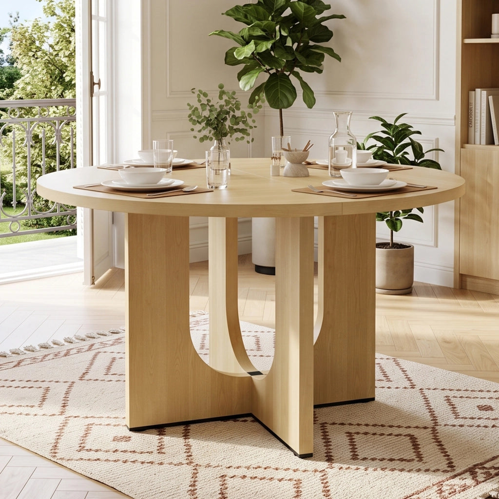 Tavolo da pranzo rotondo per 4-6 persone con design scandinavo in MDF colore rovere per interni diametro 120 cm