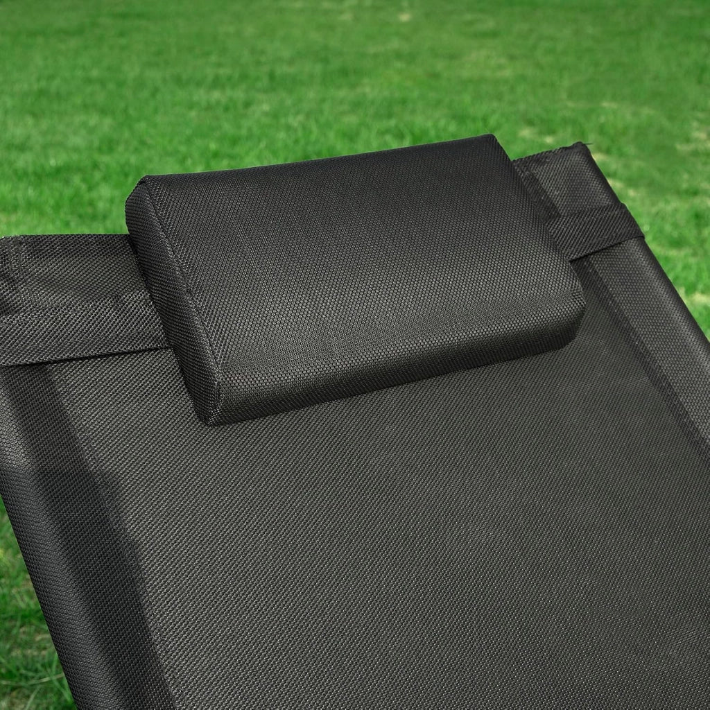 Lettino prendisole da giardino Sedia con poggiatesta Sdraio per esterni giardino spiaggia Sedia da campeggio Nero 165x55x67 cm OGS38-SCH