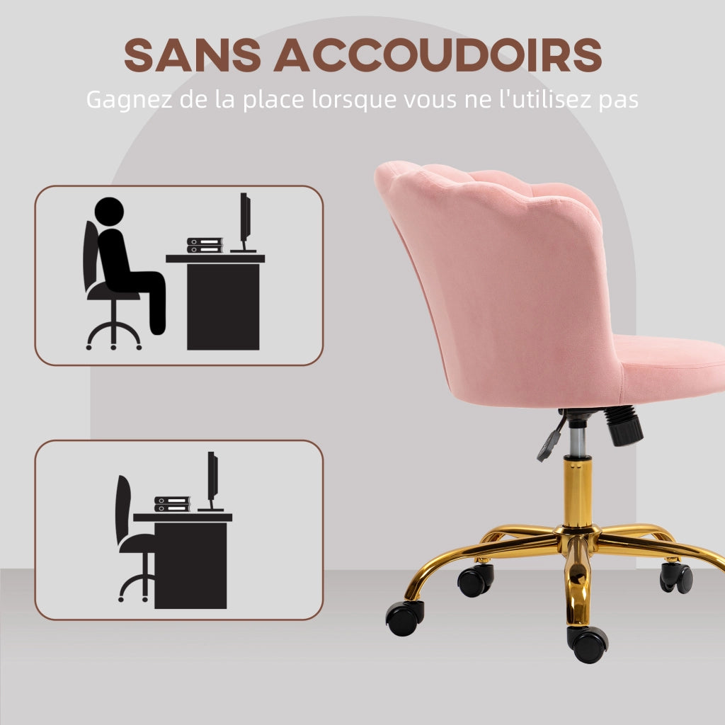 Sedia da Ufficio in Velluto Rosa ¨C Xylo ¨C Schienale a Petalo, Altezza Regolabile 80-90cm