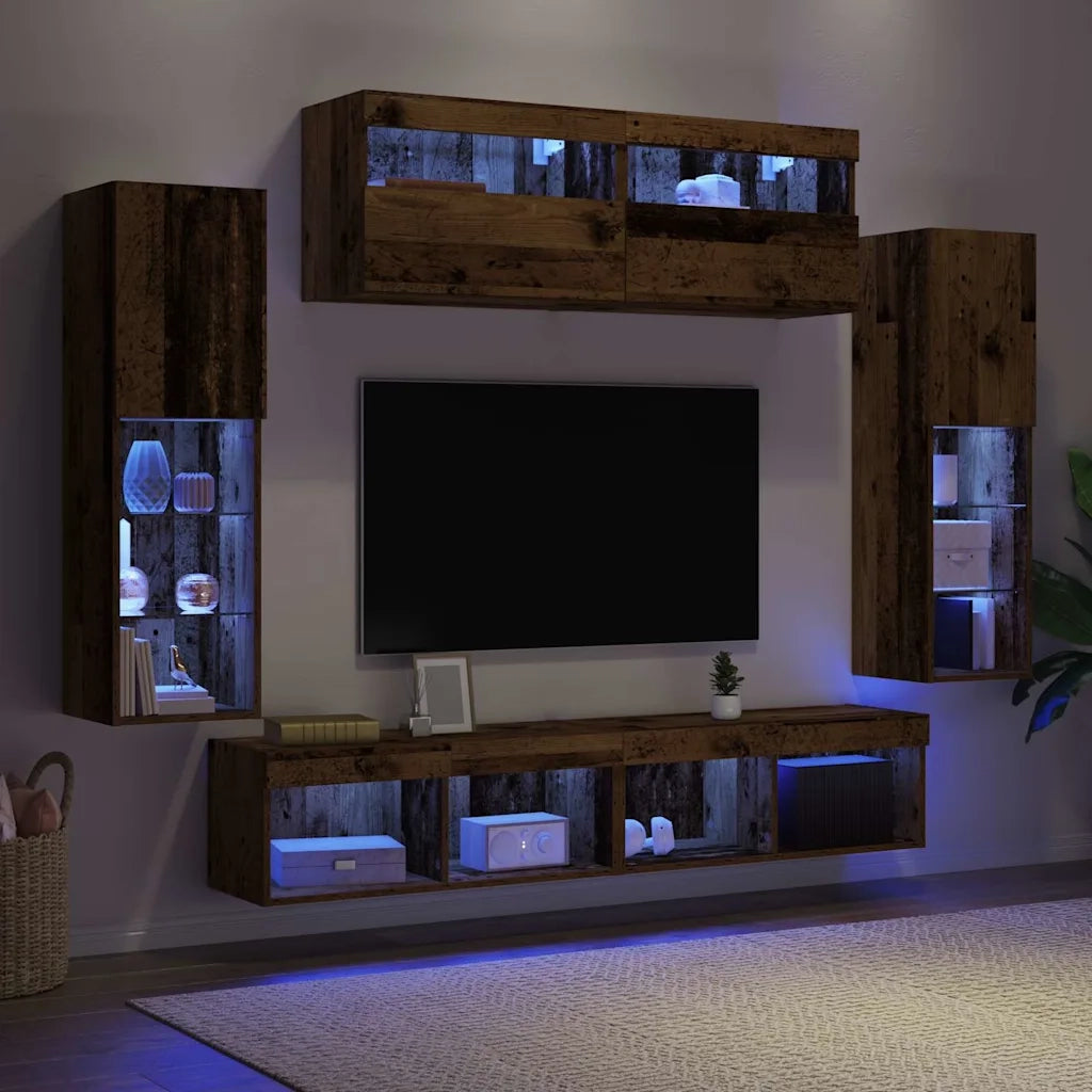 Set mobile TV 6 pz-Set di 6 Credenza per TV Legno vecchio Legno multistrato 519360