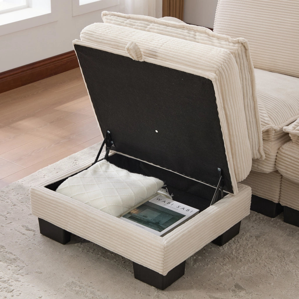 Divano modulare 4 posti ULEVR 330x132x84 cm con 2 pouf, porta USB-C e tasche laterali, beige
