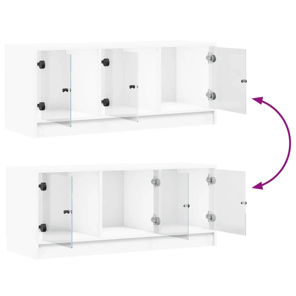 Mobile TV | Armadietto TV | Mobile Porta TV con Ante in Vetro Bianco 102x37x42 cm