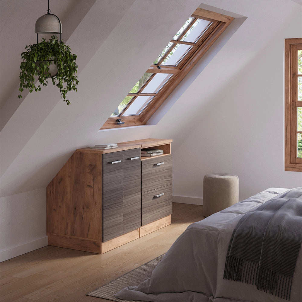 Set di mobili sottotetto Rion Grigio nobile/Rovere dorato 120 cm Set di 2 carcasse armadio profondità 60 cm Vicco