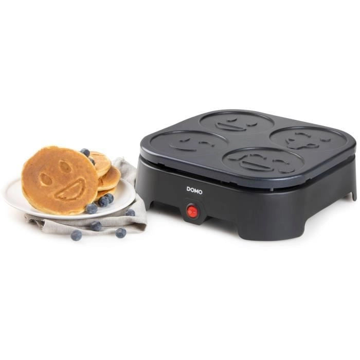 Crépiere Domo - 4 Crepes - Emoji Patterns - Revetement anti -adhesive - 600W - L31 X L34 X H13 CM