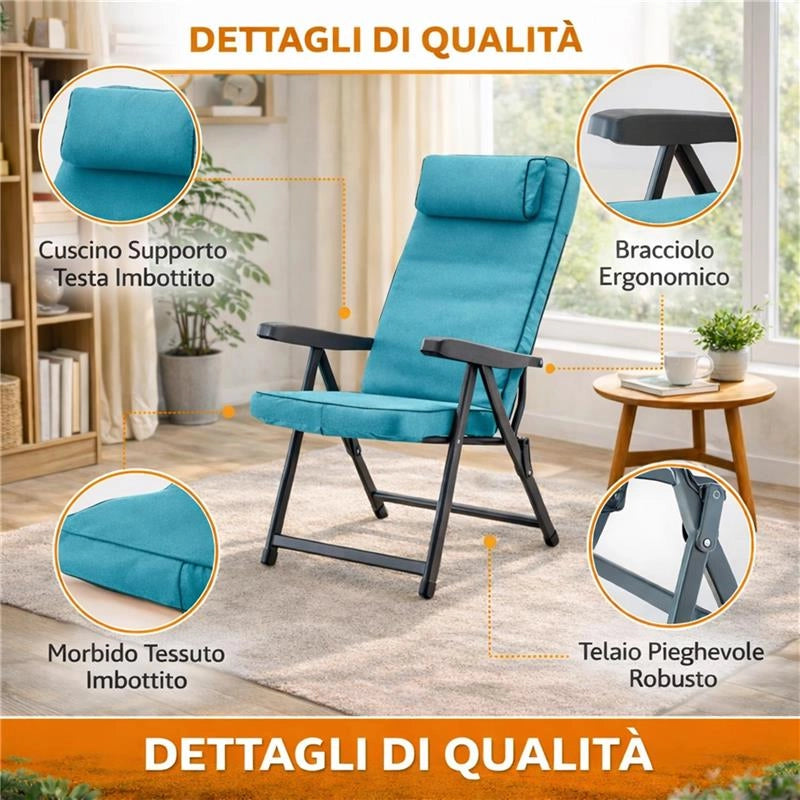 MAURY'S SEDIA ROMA IN POLICOTONE CON POGGIATESTA EXTRACONFORT, 6 POSIZIONI, COLORE PETROLIO