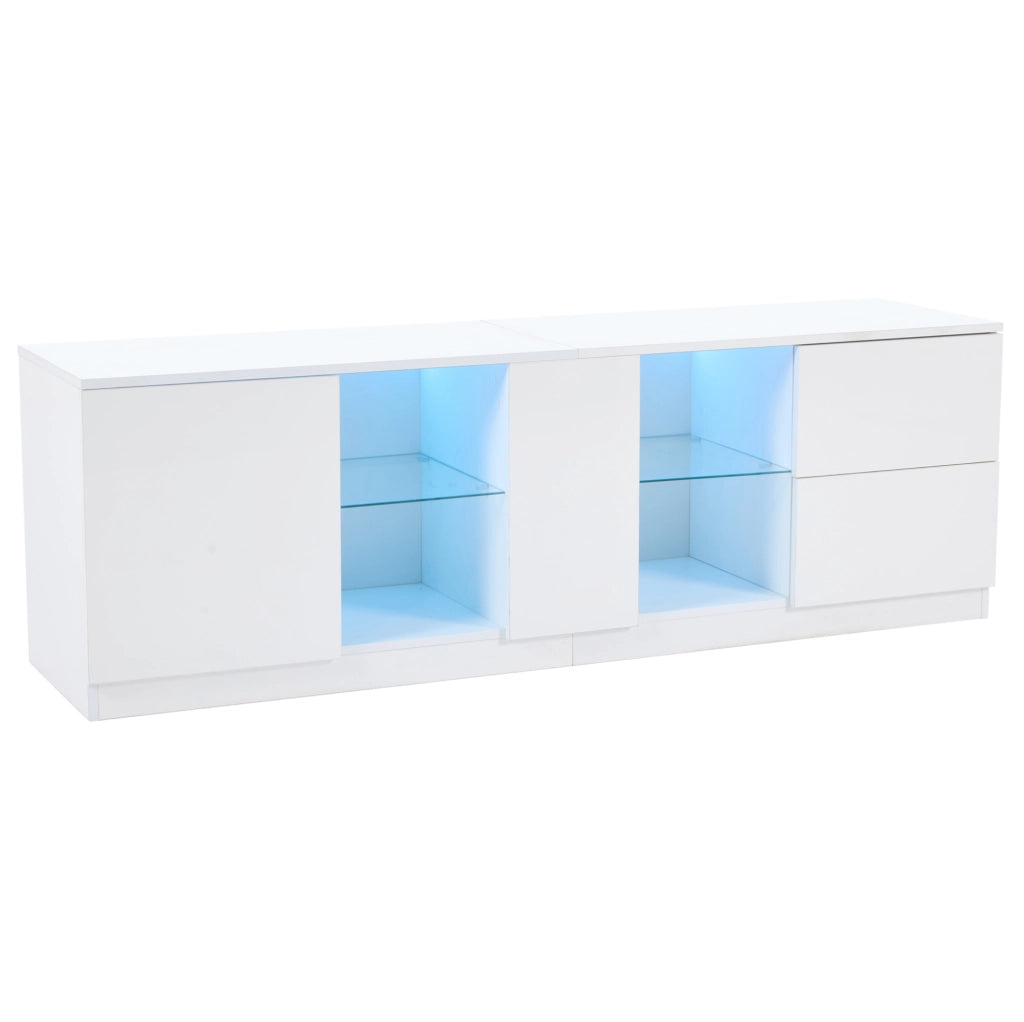 Mobile TV 160x40x52 cm con LED; 2 cassetti e anta; MDF bianco