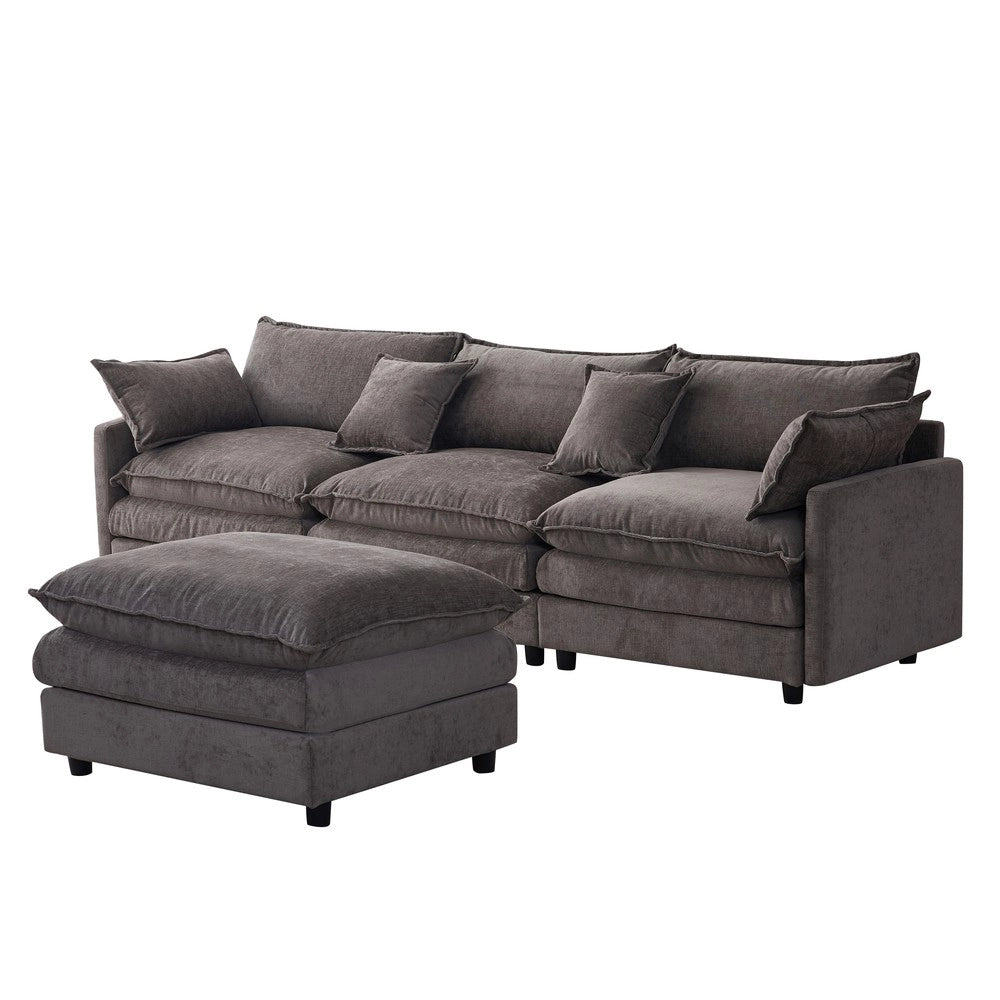 Divano Angolare Modulare 3 Posti con Chaise Longue e Poggiapiedi ¨C Xylo ¨C Chenille