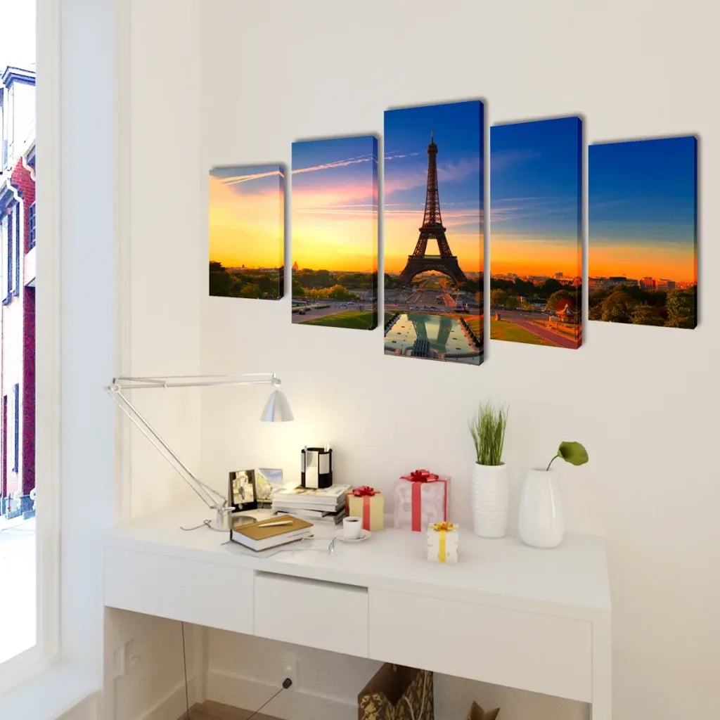 5 pz Set Stampa su Tela da Muro La Torre Eiffel 200 x 100 cm 241559