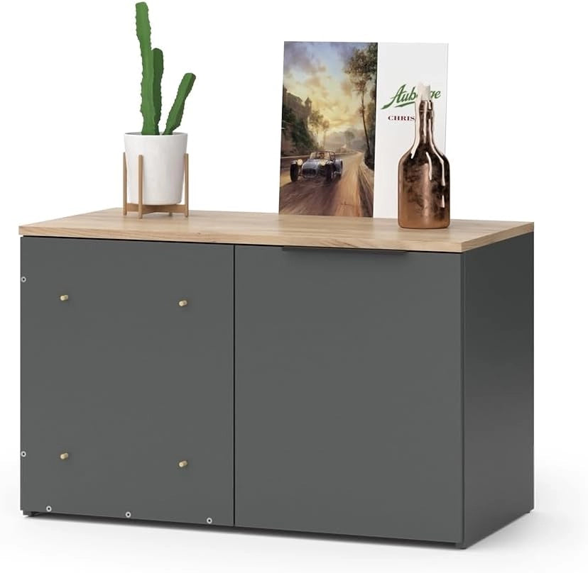 Credenza Wido, Antracite, 80 x 50 cm Cassettiera ad angolo con anta, per la conservazione e l'utilizzo salvaspazio negli angoli