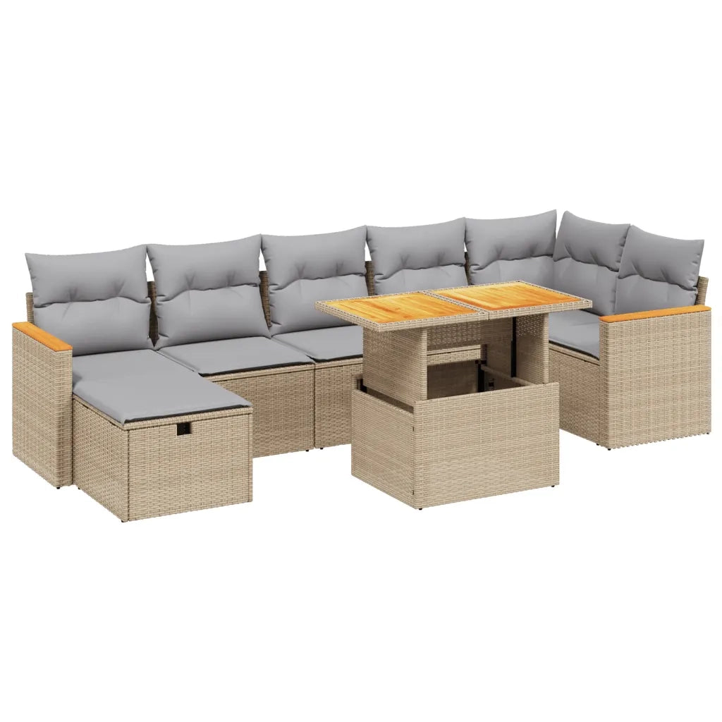 Set Divano da Giardino 8 pz con Cuscini Beige in Polyrattan