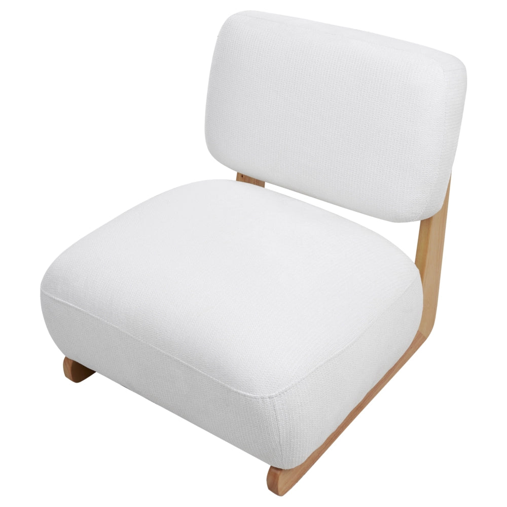 Poltrona Retro Senza Braccioli con Gambe in Legno Massello e Rivestimento in Tessuto Bianco Sporco in Stile Tradizionale per Soggiorno