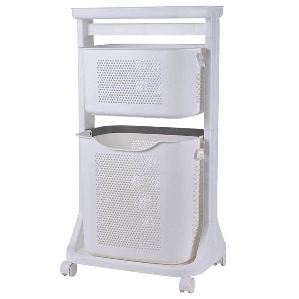 Carrello Portabiancheria Salvaspazio 2 Litri Cesta Estraibile 2 Ripiani Bianco