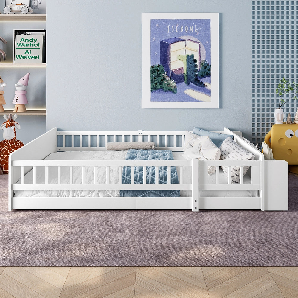 Letto bambino-Xylo-140x200 cm-legno, contenitore aperto, ripiani, struttura apribile, bianco
