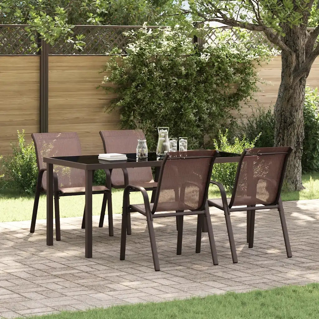 Sedie da Giardino Impilabili 4 pz | Sedie da Esterno in Tessuto Textilene Marrone