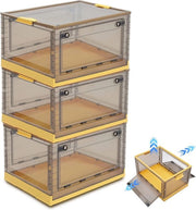Set di 3 scatole di archiviazione con coperchio, grande, 40 l x 3 scatole pieghevoli, ripiegabile, scatola di archiviazione stabile con ruote, apertura a 3 vie per accesso facile, scatola di archiviazione in plastica Lego stivellabile, gialla