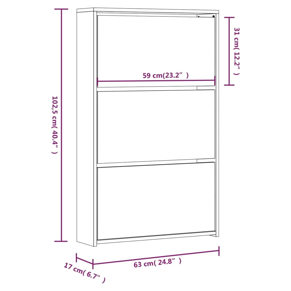 Scarpiera mobiletto portascarpe mobile ingresso/corridoio/soggiorno con specchio 3 ripiani 63 x 17 x 102,5 cm marrone 02_0021882