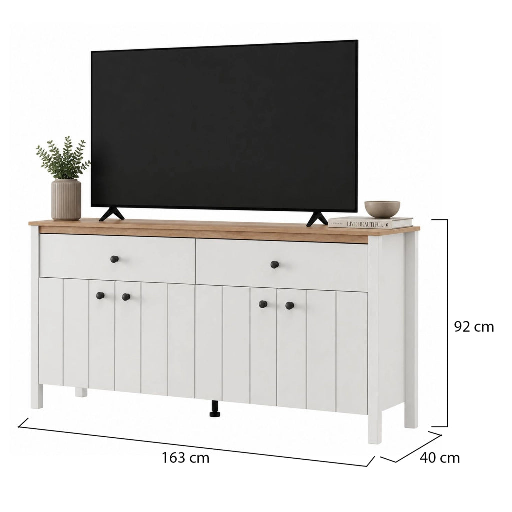 Madia Belve, Credenza 3 Ripiani, 163x40x92h cm Bianco Opaco