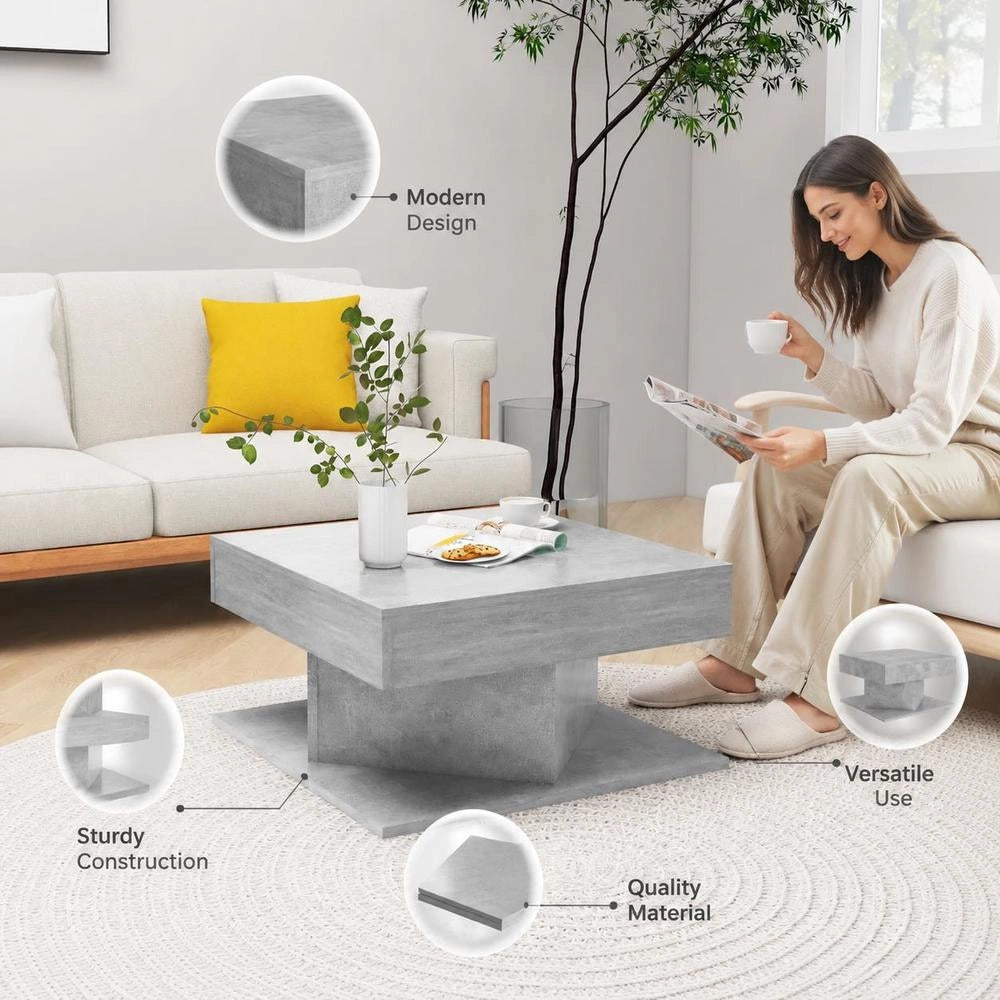 Coffee Table Concrete Grey 57x57x30 Cm Wood Material
