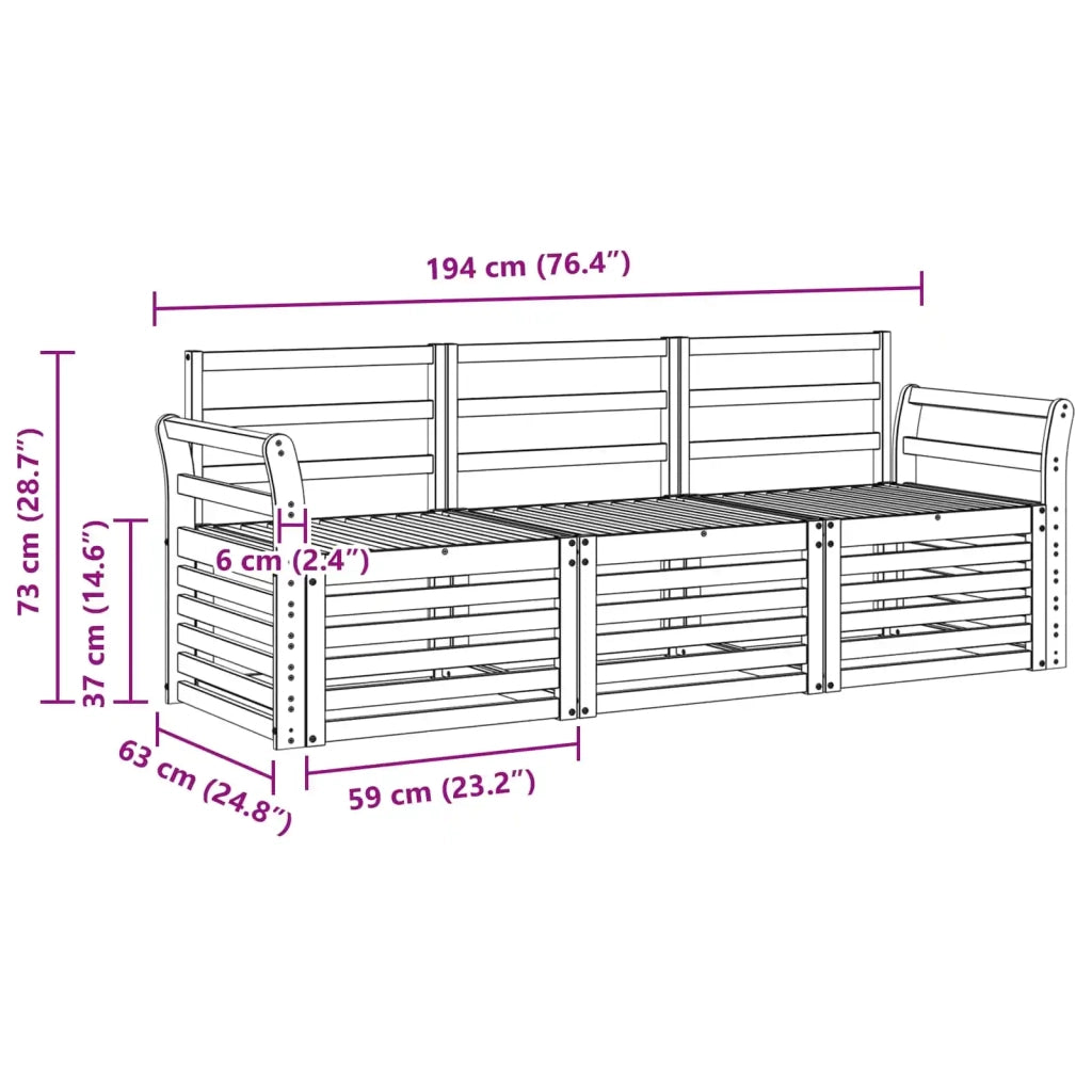 Set divani 3 pcs Naturale Legno di Acacia Massello 3374289
