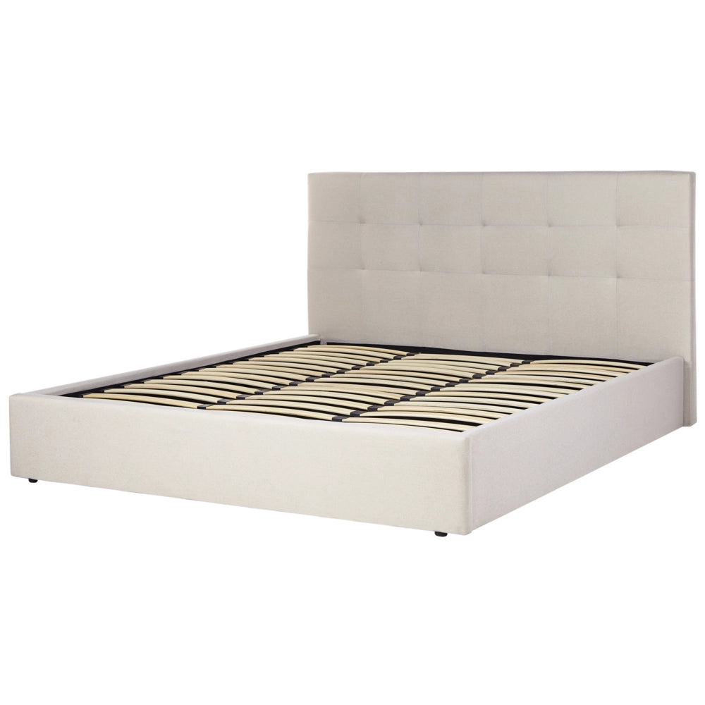 Letto matrimoniale con contenitore portaoggetti e testiera imbottita 180x200 cm in tessuto di poliestere stile moderno