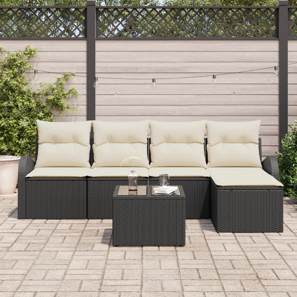 Set Divano da Giardino con Cuscini Marrone in Polyrattan