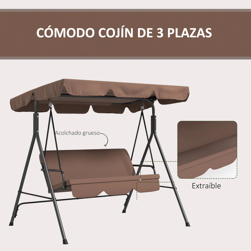 Altalena da Giardino 3 Posti con Toldo ¨C Zephmum ¨C Marrone 172x110x153 cm