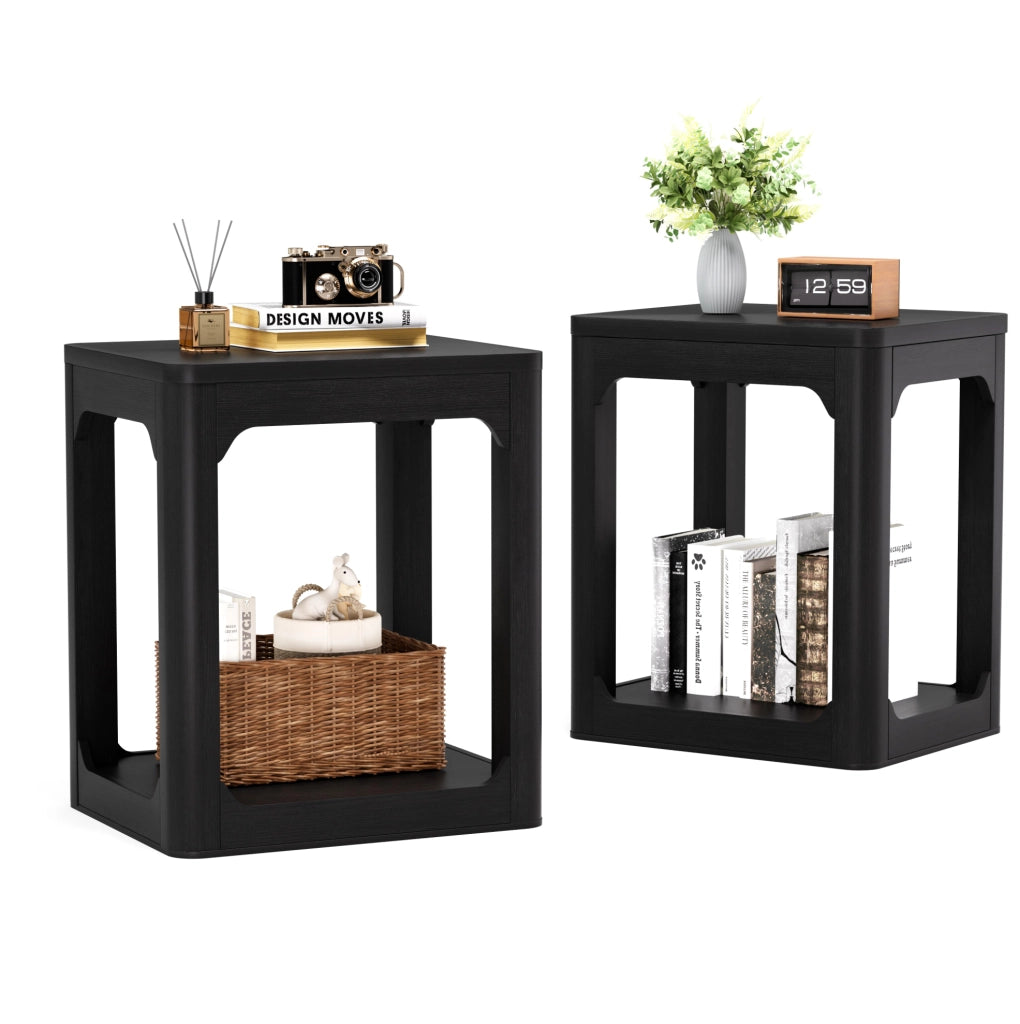 Set di 2 tavolini multiuso a 2 ripiani in MDF nero
