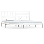 Letto matrimoniale | Letto per adulti | Giroletto Bianco in Legno Massello di Pino 200x200 cm