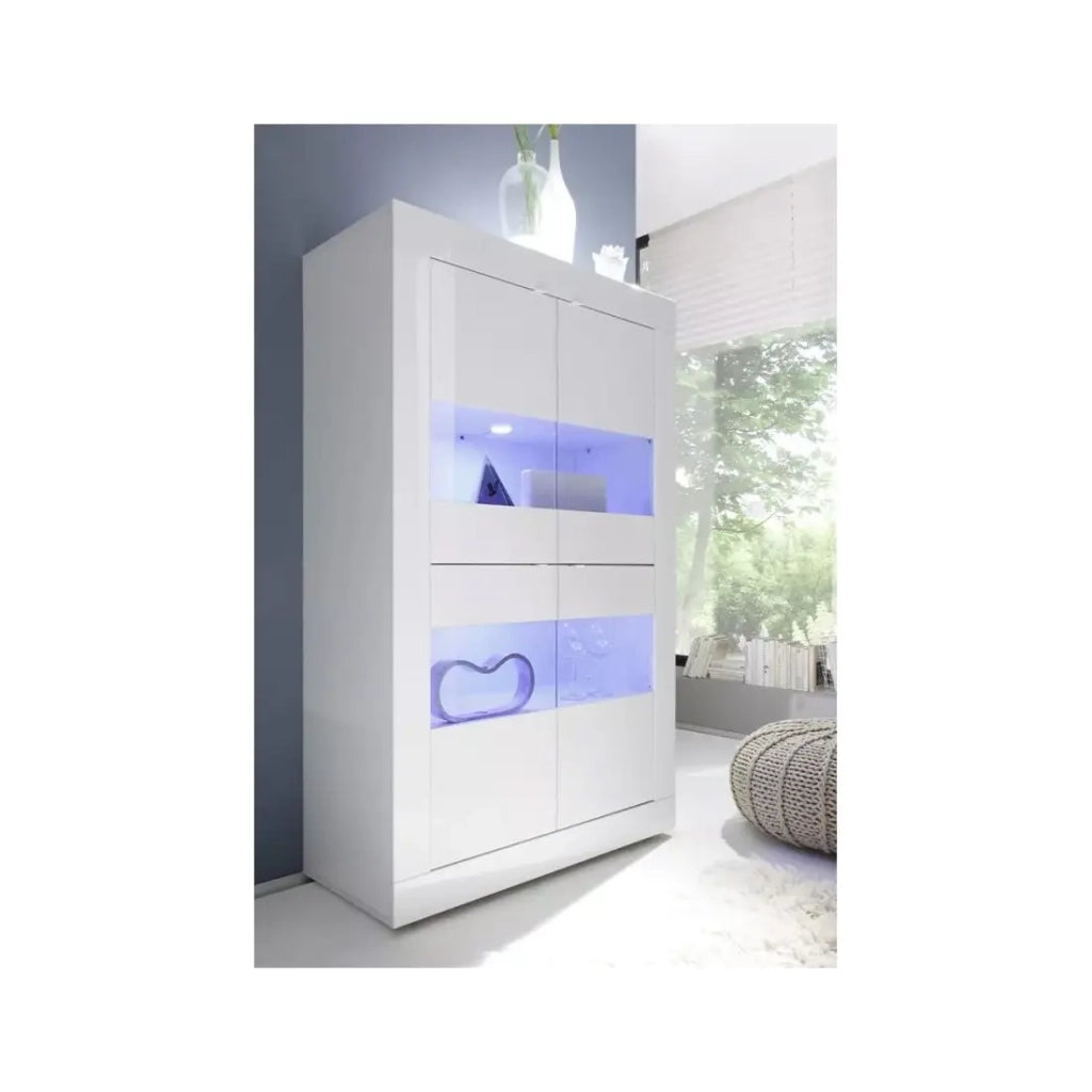 Vetrina 4 porte in vetro senza illuminazione, collezione ISORA, colore bianco lucido lacato