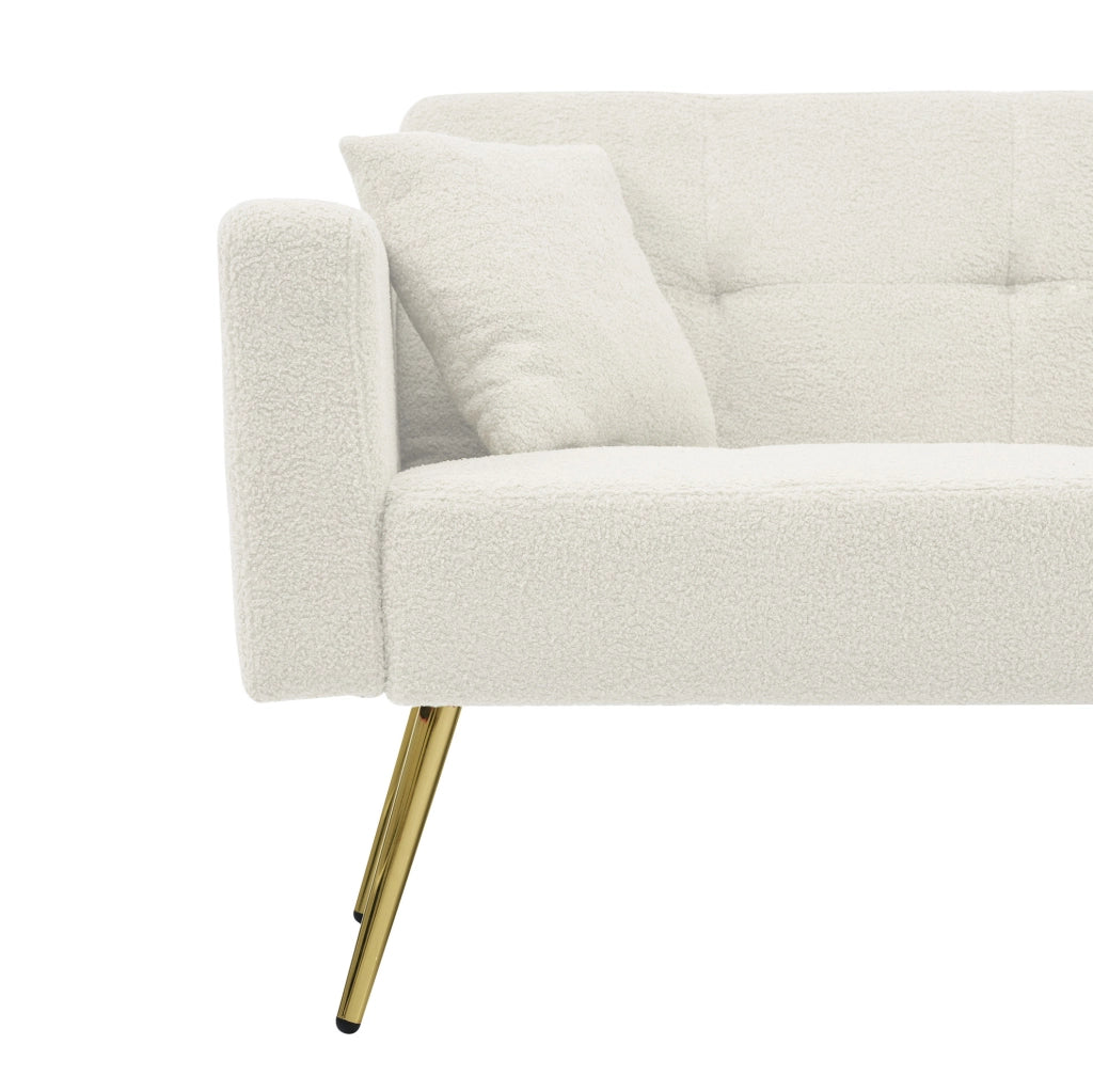 Divano letto 175x64x72 cm con schienale regolabile e tasche laterali in sherpa bianco