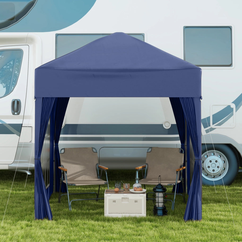 Gazebo pieghevole ¨C zephmum ¨C 2x2m blu metallo con 4 pareti e 2 finestre