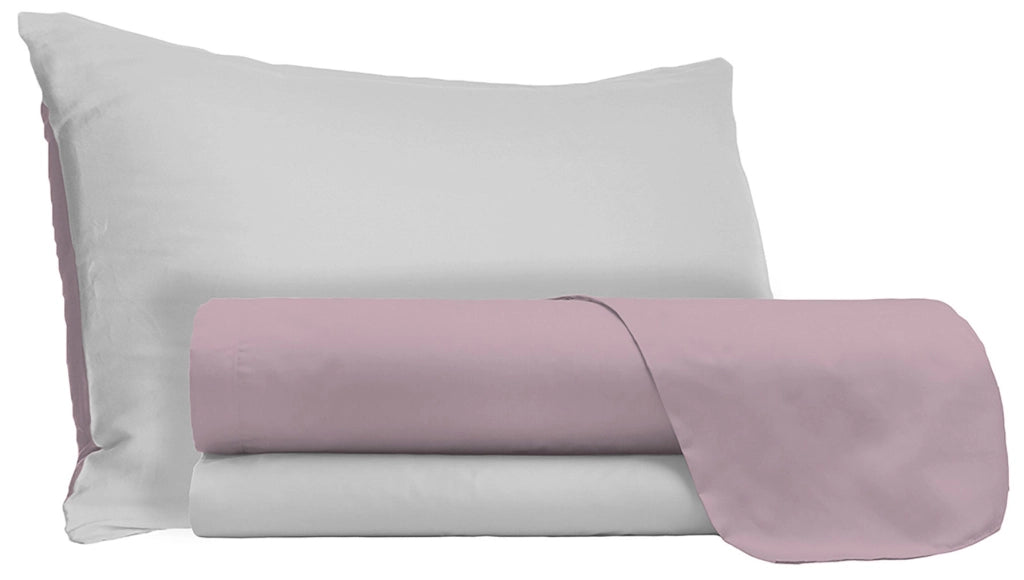 Set Lenzuola 1 Piazza e Mezzo Sopra Sotto e Federe Doubleface Rosa Antico/Grigio Chiaro