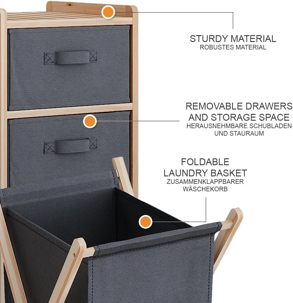 Set di mobili da bagno Bruno, Grigio, 3 parti, composto da 2 cassettiere e un cesto portabiancheria