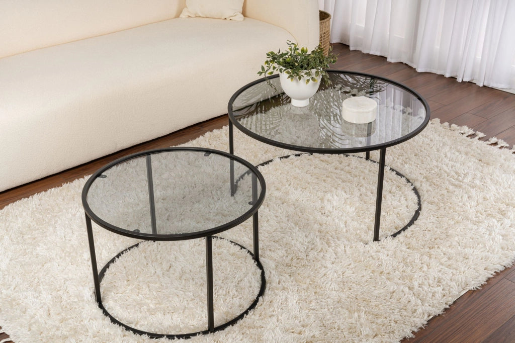 Set di 2 tavolini in metallo "Aurum" - 80 x 80 x 43 cm - Nero Grigio