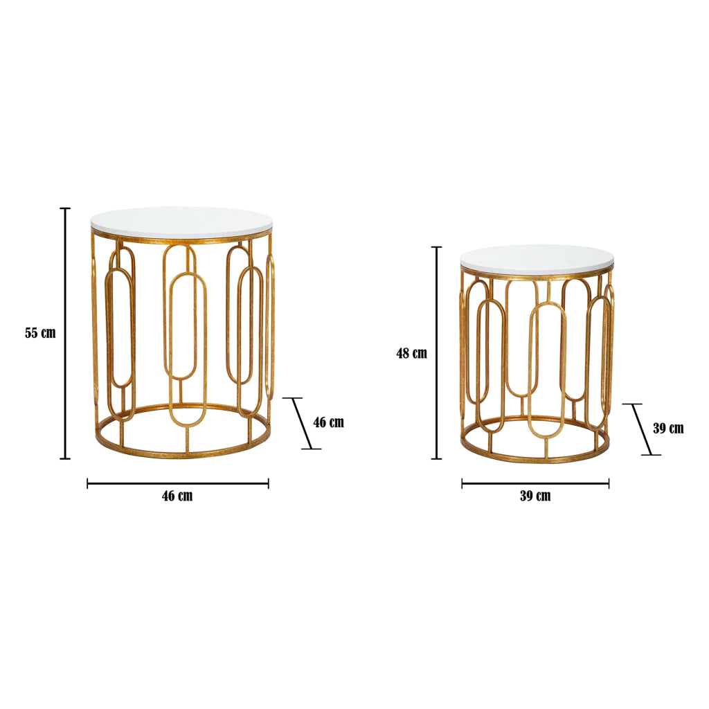 Alexan, Tavolino da Salotto set da 2, Ripiano Effetto Marmo, 46x46x55h cm Bianco Marmo
