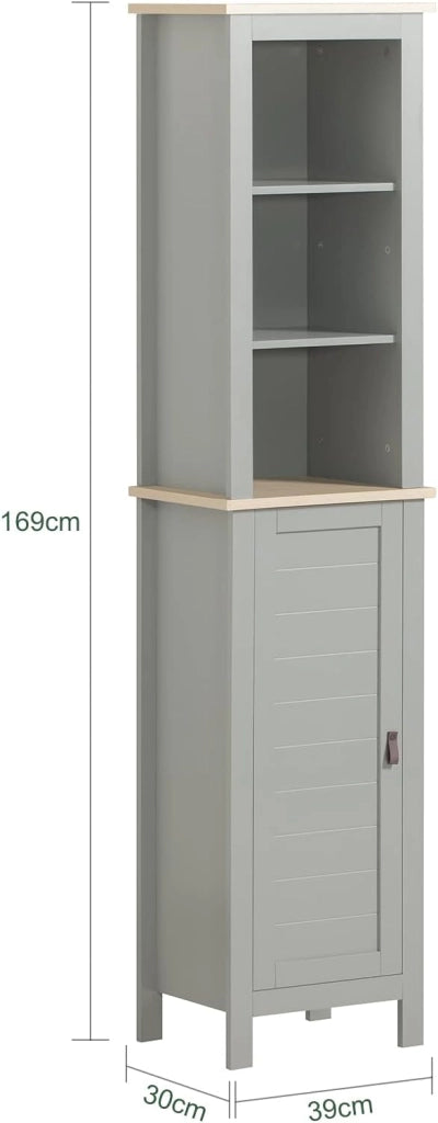 Mobiletto alto per bagno Mobile a colonna bagno salvaspazio con 3 scomparti a giorno e1 anta 39x30x169cm BZR68-HG