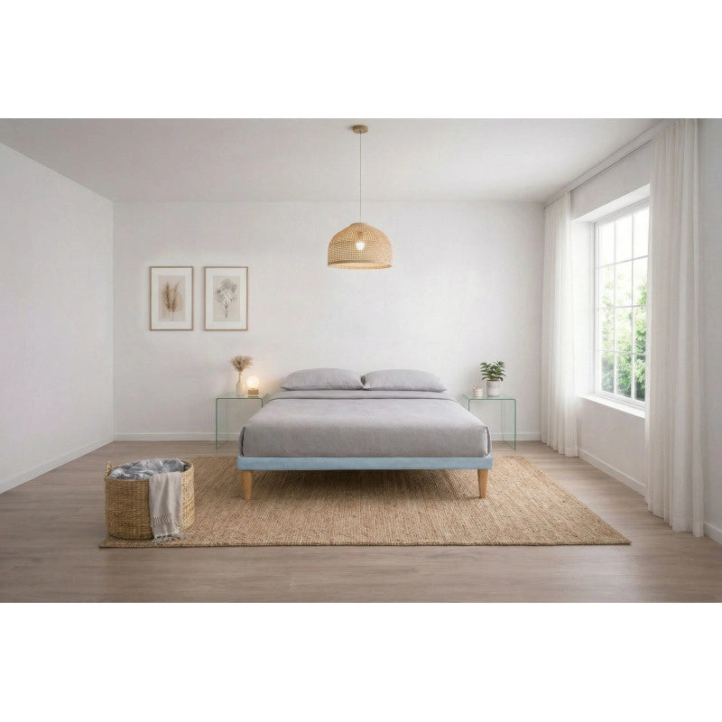 Letto imbottito Letto Matrimoniale alla Francese 140x200 cm Tessis - Con rete,Microfibra,Azzurro