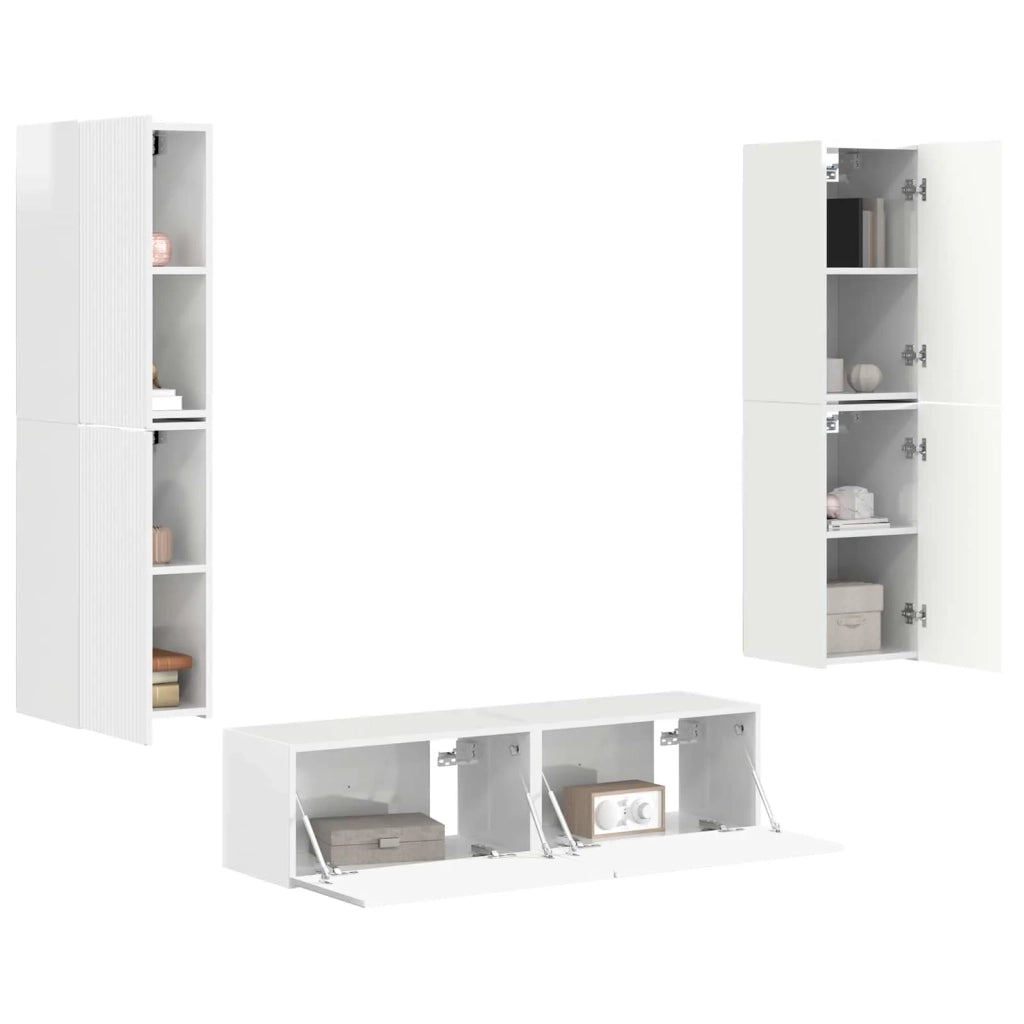 Set mobile TV 6 pz-Credenza per TV Bianco Lucido Legno multistrato 647406