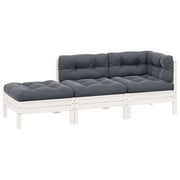 Salotto da Giardino-Set Divani da Giardino3 pz con Cuscini Bianco Massello di Pino