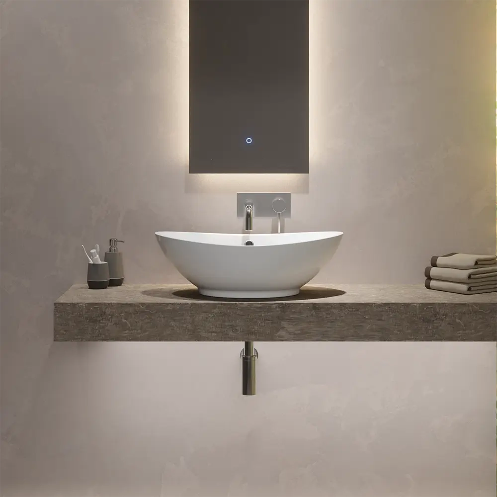 Lavabo da appoggio in ceramica ovale con troppopieno 58x38,5x19,5 cm