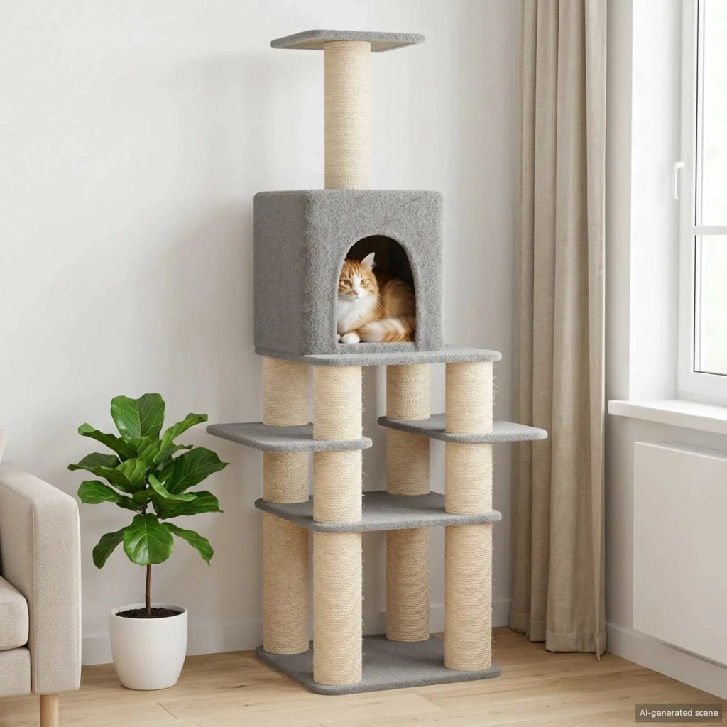 Albero per gatti con pali per graffiare in sisal Grigio Chiaro 42033040