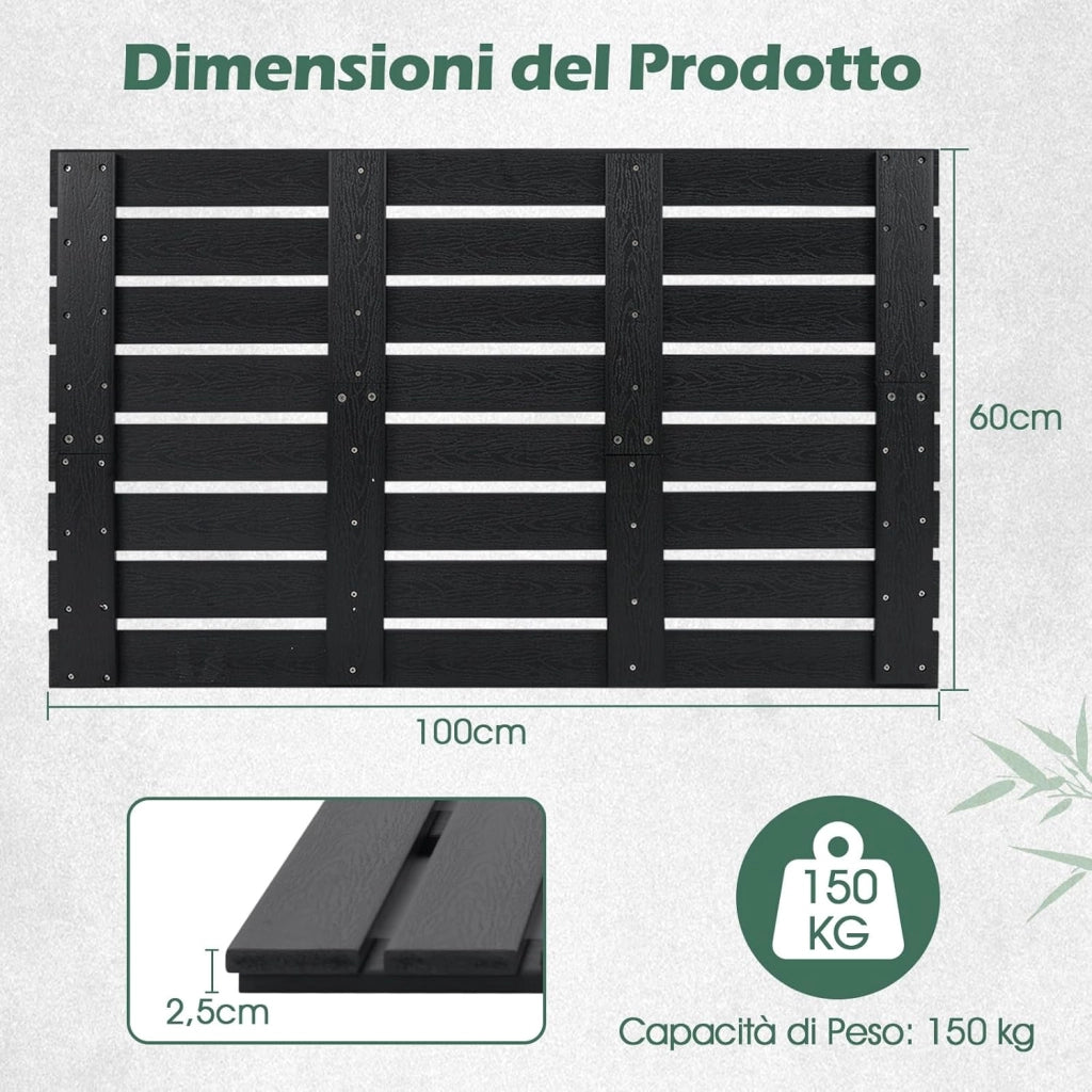 Pedana Doccia in WPC Antiscivolo 100 x 60 cm, Pedana da Bagno Finitura Effetto Legno, Tappetino da Doccia Rettangolare per Vasca e Piscina, da Interno ed Esterno, Nero