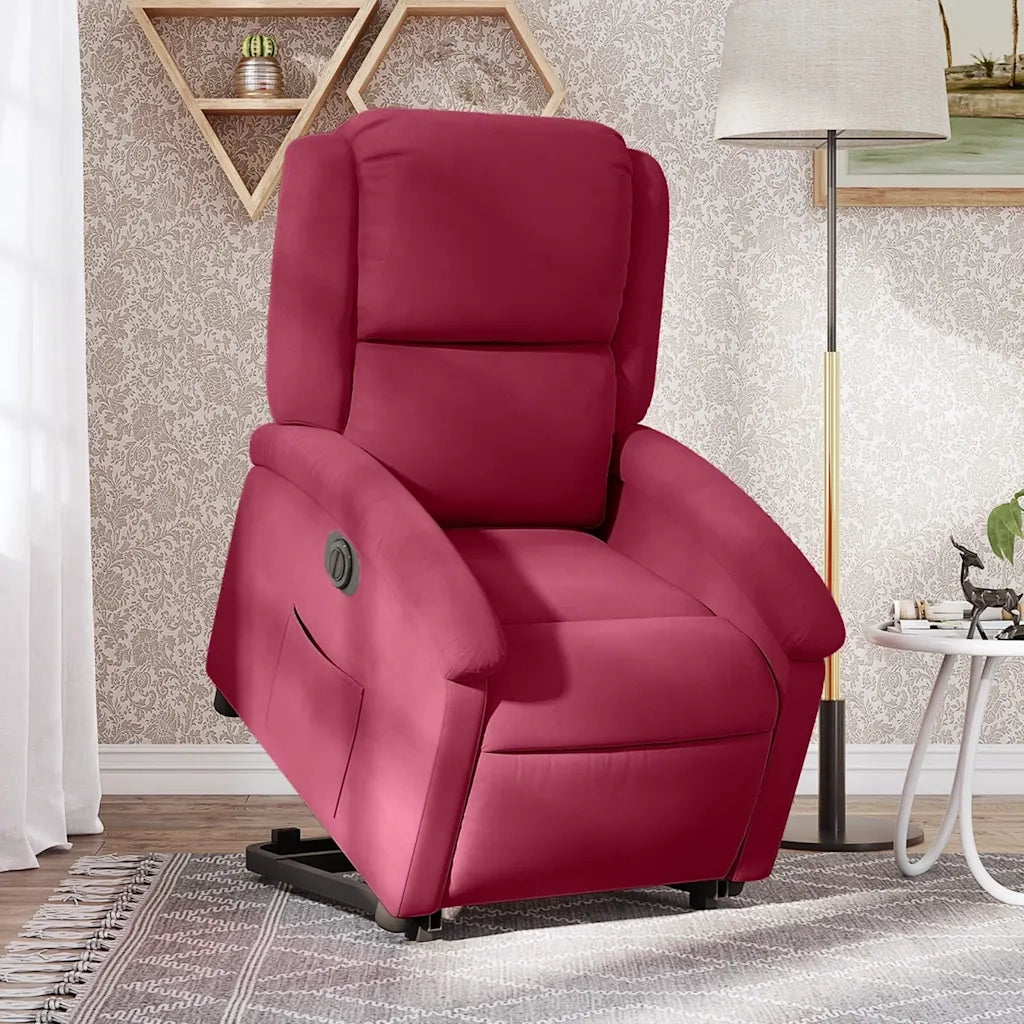 vidaXL Poltrona Alzapersona Reclinabile Elettrica Rosso Vino Velluto