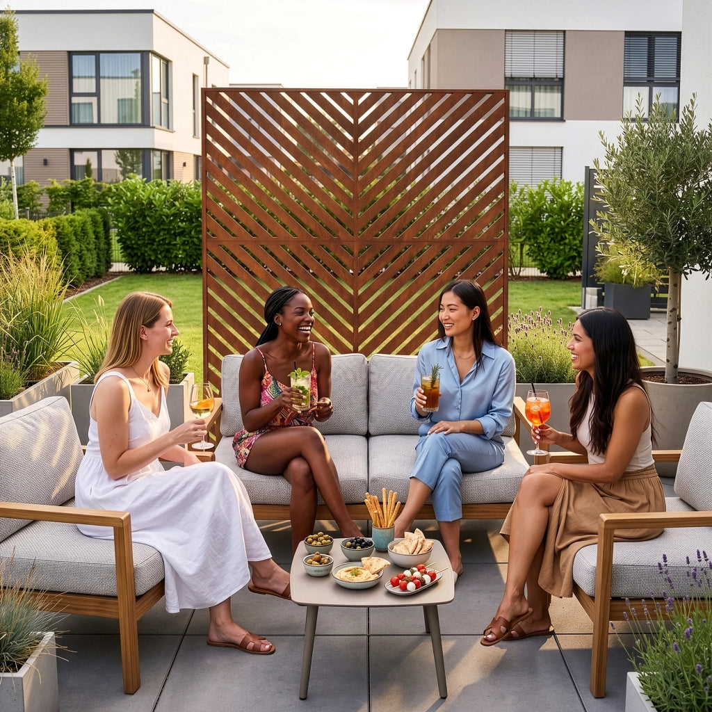 Pannello Divisorio Kekan con Struttura Decorativa in Acciaio Corten 180 x 120 cm - Marrone Ossidato casa.pro