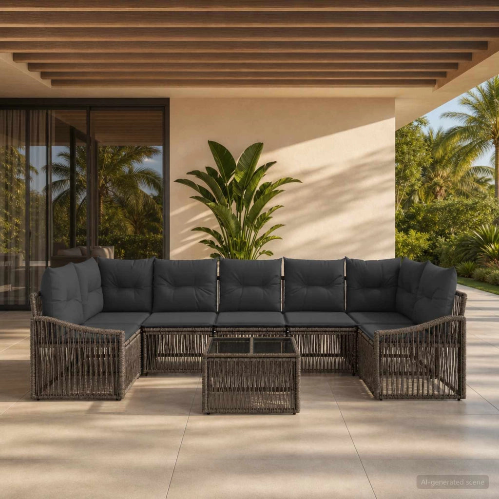 Set Divano da Giardino 8 pz Grigio polyrattan 3435947
